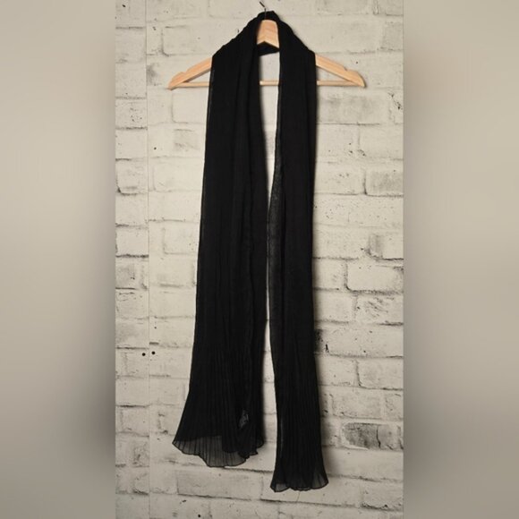Le Château Black Pleated Chiffon Scarf – Elegant Lightweight Evening Wrap - Picture 2 of 9